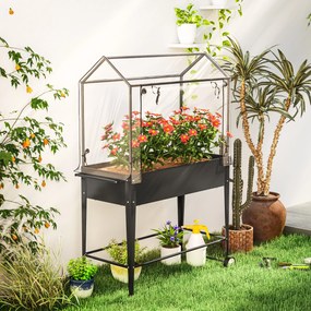 Outsunny Carré potager sur pieds cu bâche en PVC jardinière surélevée cu roți gaură de drenaj 100 x 45 x 152 cm negru | Aosom Romania