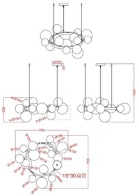 Lustră LED pe cablu Wofi 5014-1505W VILLA 15xG9/3W/230V negru