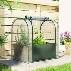 Outsunny Mini Seră de Grădină cu Sac de Plantare, Seră pentru Grădină cu Ușă Rulabilă, Structură din Oțel, Acoperire din Plastic, pentru Legume, Flori, Plante, Verde Închis | Aosom Romania