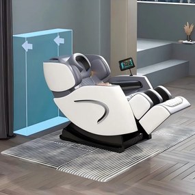 Fotoliu de masaj AULUS, Incalzire, Tableta touch screen, AI Voice, Controler rapid cotiera, Zero Gravity, Moduri Automate, Suport Picioare extensibil, Piele Ecologica Premium, Gri