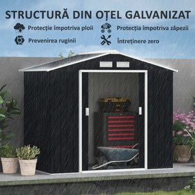 Outsunny Casuta de Gradina, Magazie de Depozitare, sopron pentru Unelte din Tabla de Otel, cu Usi glisante, Gri | Aosom Romania