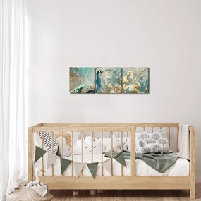 Tablou - Păun cu decor de aur (cu ceas) (90x30 cm)