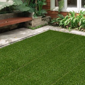 Outsunny Gazon Sintetic 10 Piese Covoraș Gazon Artificial 30x30 cm cu Înălțimea Firului de Iarbă 20 mm și Anti-UV Verde Închis | Aosom Romania