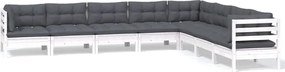 vidaXL Set mobilier de grădină cu perne, 8 piese, alb, lemn masiv pin