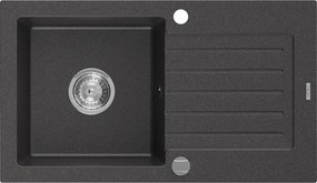 Mexen Pablo Chiuvetă de granit cu o singură cuvă și picurător 752 x 436 mm, negru cu pete, sifon crom - 6510751010-76