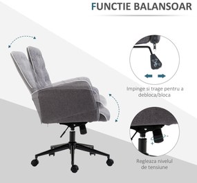 Vinsetto Scaun de Birou Ergonomic Capitonat Înălțime Reglabilă Cotiere Tesatura Efect In 66x69x89.5-97cm Gri Închis | Aosom Romania