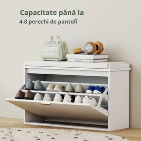 HOMCOM Bancă pentru Pantofi cu Raft Interior Reglabil și Detașabil, 80x26x47.5 cm, Alb și Bej | Aosom Romania