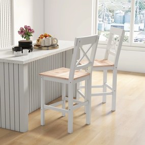 HOMCOM Set de 2 taburete de bar, scaune înalte stil rustic, spătar înalt și suport pentru picioare, 41x46x97,5cm, alb și lemn natural | Aosom Romania