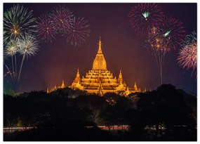 Tablou pe sticlă cu artificii în Asia (70x50 cm)
