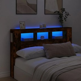 837355 vidaXL Tăblie de pat cu LED, stejar fumuriu, 160x18,5x103,5 cm, lemn