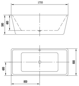 Cada baie freestanding dreptunghiulara cu preaplin 175 x 80 cm Florida, Quadro New 1750x800 mm