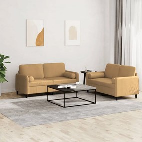 vidaXL Set de canapele cu perne, 2 piese, maro, catifea