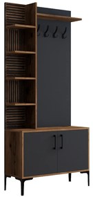Cuier cu dulap pentru pantofi și rafturi ViyanaWalnut and Anthracite
