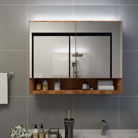 Dulap de baie cu oglinda si LED-uri, stejar, 80x15x60 cm, MDF Stejar