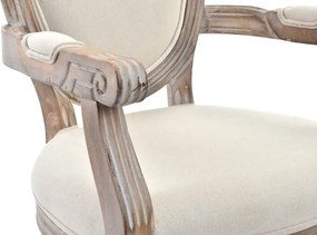 Scaun cu brațe dining din lemn sculptat tapițat cu stofă bej, 56×48×96 cm, „Elysée"
