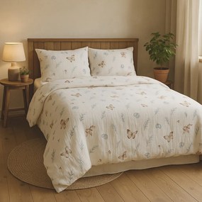 Lenjerie de pat din muselină Matex Fluturi, 140 x 200 cm, 70 x 90 cm