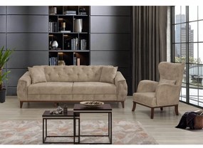 Set Canapea si Fotoliu, Lemn Solid, Marta, 2 Piese, Crem