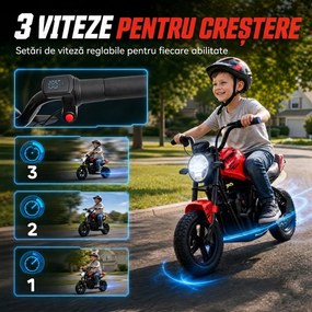 AIYAPLAY Motocicletă electrică de cross pentru copii, stil Harley, 24V, 6-12 ani, anvelope din cauciuc 30 cm, roșie | Aosom Romania