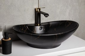 Lavoar ceramic KR-139 cu model de marmură neagră și aurie