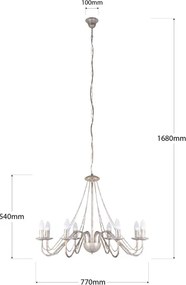 Candelabru pe lanț MALBO 8xE14/10W/230V alb/auriu/patină