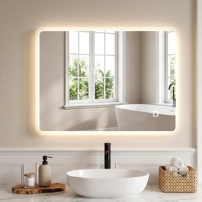 HOMCOM Oglindă de Baie cu LED 60x80 cm, 3 Culori de Lumină, Intensitate Reglabilă, Antiaburire, Comandă Tactilă, Memorie | Aosom Romania