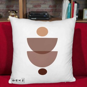 Perna Decorativa Geometric Boho Semicercuri Brun, 40x40 cm, Alb Pufos, Husa Detasabila, Perna Inclusa, BEKZ®