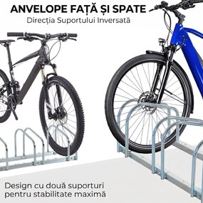 Suport de parcare pentru 6 biciclete din tuburi de otel Q235, 179x33x27cm, argintiu HOMCOM | Aosom Romania