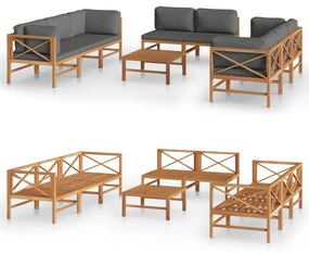 Set mobilier gradina cu perne gri, 9 piese, lemn masiv de tec Gri, 4x colt + 4x mijloc + masa, 1