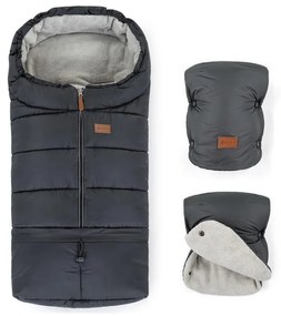 SET sac pentru cărucior 3 în 1 JIBOT + mănuși pentru cărucior JASIE gri PETITE&MARS