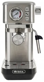 Espressor manual Ariete ESPRESSO METAL SLIM 1381/10, 1300W, 15 bar, 1.1 L, Manometru, Cafea macinata si doze ESE, Inox