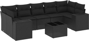 vidaXL Set mobilier de grădină cu perne, 8 piese, negru, poliratan