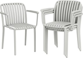 Outsunny Set 4 Scaune de Grădină Stackabile din Polipropilenă Anti-UV, Design Lamelar cu Cotiere, pentru Terasă Balcon Exterior Interior, Gri | Aosom Romania