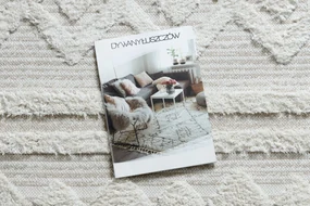 Covor ECO SISAL MOROC 22322 romburi, linii, boho franjuri - structural bej / cremă