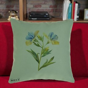 Perna Decorativa Botanica Frezie Galbena si Albastra, 40x40 cm, Verde, Husa Detasabila, Perna Inclusa, BEKZ®