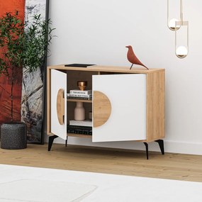 Comodă albă/în culoare naturală joasă cu aspect de lemn de stejar 110x82 cm Vae – Marckeric