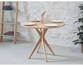 Masă de dining rotundă cu blat cu aspect de lemn de frasin ø 70 cm Jubi – Ragaba