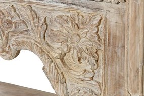 Consolă hol sculptată din lemn, natur, cu raft, friză florală, arcade polilobate și stâlpi sculptați, 91 x 233 x 47 cm, „Imperial”
