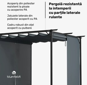Pantheon Robust Pergola, 3x3 m oțel vopsit electrostatic, rezistent la intemperii, cu jaluzele laterale