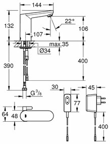 Baterie lavoar cu senzor Grohe Eurosmart Cosmopolitan Electronica crom