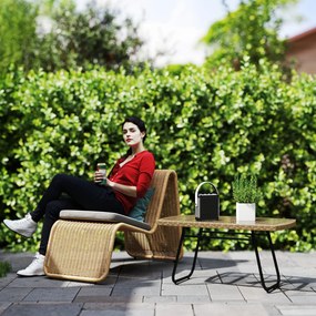 Outsunny Masă polyratan pentru grădină, 90 x 50 x 45 cm, rezistentă la UV, măsuță laterală cu blat de sticlă Lemn natural | Aosom Romania