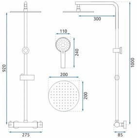 REA-P8804 - Set de duș BLISS cu baterie termostatică, negru mat