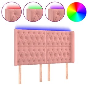3124443 vidaXL Tăblie de pat cu LED, roz, 163x16x118/128 cm, catifea