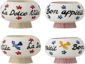 Set 4 boluri din ceramică artizanală, pictate manual cu motive florale și inscripții mediteraneene, multicolor, 13×9 cm, „Lindsay"