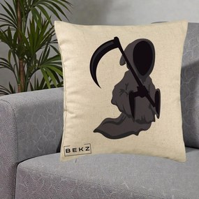 Perna Decorativa Moartea cu Coasa Grim Reaper Halloween, 40x40 cm, Bej, Husa Detasabila, Perna Inclusa, BEKZ®