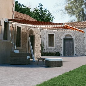 vidaXL Copertină automată senzor vânt/LED portocaliu/maro, 450x300 cm