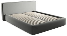 Pat matrimonial gri tapițat cu spațiu de depozitare cu somieră 160x200 cm Kiana – Makamii