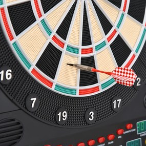 HOMCOM Tabla de Darts Electronică Profesională cu 6 Display-uri, 12 Săgeți, 27 Moduri de Joc, 51x6.5x57cm, Negru | Aosom Romania