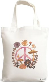 Sacosa de Panza pentru Cumparaturi, Geanta Tote Colorful Mushrooms 9, 38x34.5 cm, Alba, BEKZ®