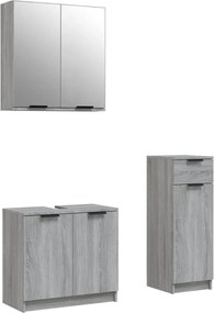 vidaXL Set dulapuri de baie, 3 piese, gri sonoma, lemn prelucrat