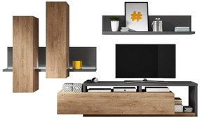 Mobilă pentru sufragerie Austin G100Ribbeck stejar, Antracit, Părți separate, Cu comodă tv, Cu componente suplimentare, PAL laminat, 219x45cm